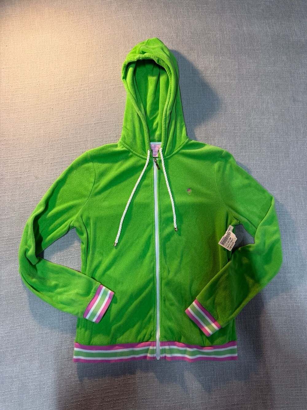 Lilly Pulitzer Green Terry Cloth Zip-Up Hoodie Sweatshirt Size Small